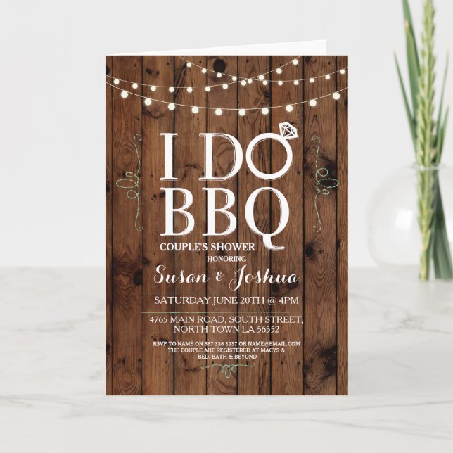 I DO BBBQ Bois Plié Carte Bague d'invitation Rusti (Devant)