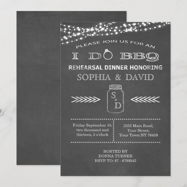 I DO BBBQ Chalkboard Répétition Dîner Invitation (Devant / Derrière)