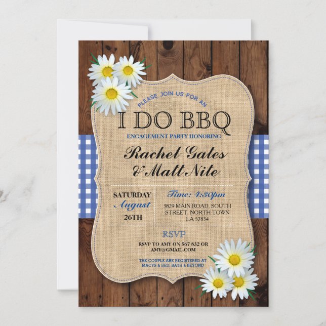 I DO BBBQ Couples Douche Rustic Daisy Invitation (Devant)