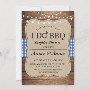 I DO BBBQ Couples Douches Invitation bleu rustique