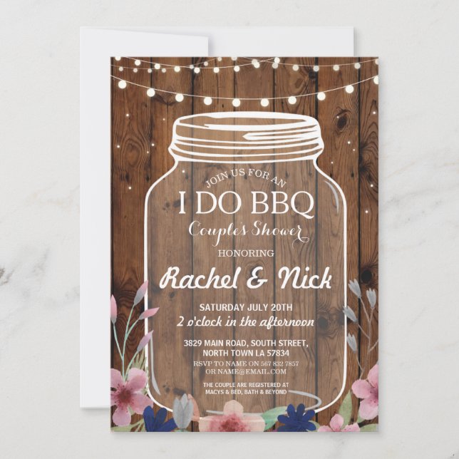 I DO BBBQ Couples Douches Lumières Invitation Flor (Devant)