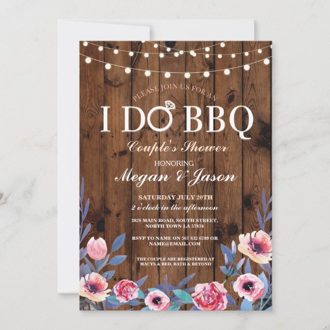 I DO BBBQ Couples Lumières Douche Invitation Fleur (Devant)