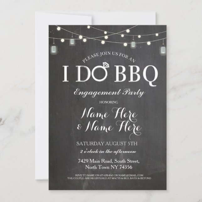 I DO BBBQ Engagement Party Lights Jars Invitation (Devant)