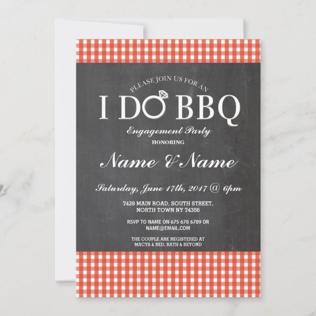 I DO BBBQ Fiançailles Chalk Red Ring Invitation (Devant)