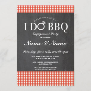 I DO BBBQ Fiançailles Chalk Red Ring Invitation