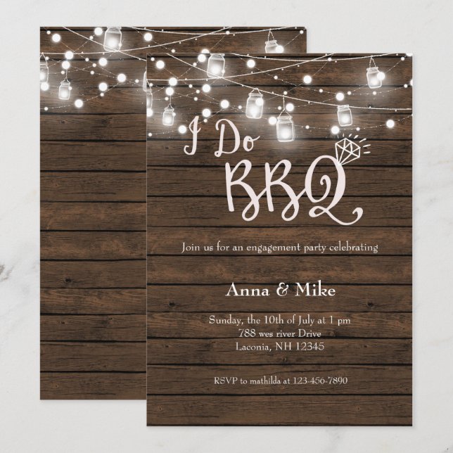 I DO BBBQ Fiançailles Stringlight Invitation (Devant / Derrière)
