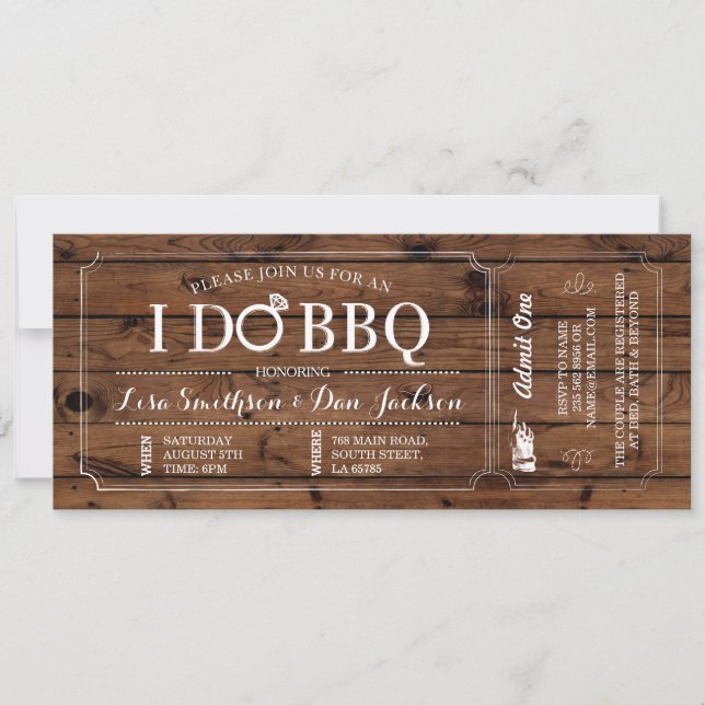 I DO BBBQ Fiançailles Wood Rustic Invitation de bi (Devant)