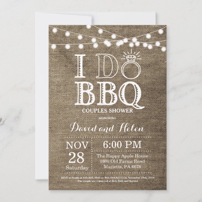 I DO BBBQ Invitation Burlap Engagement Mariage (Devant)