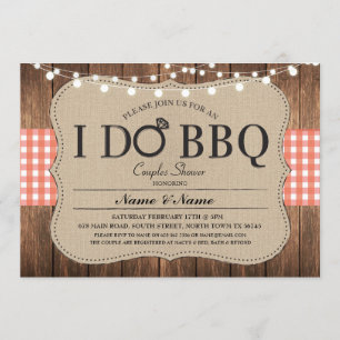 I DO BBBQ Red Wood Fiançailles Couples Invitation 