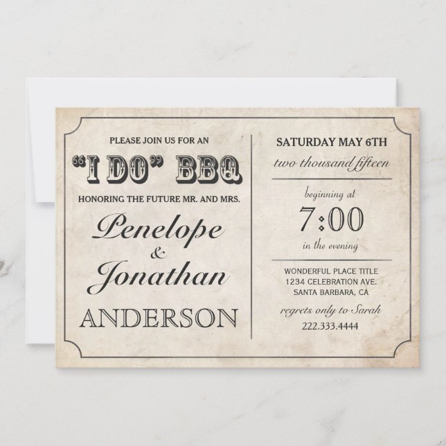 I DO BBBQ Rustic Vintage Wedding Invitations (Devant)