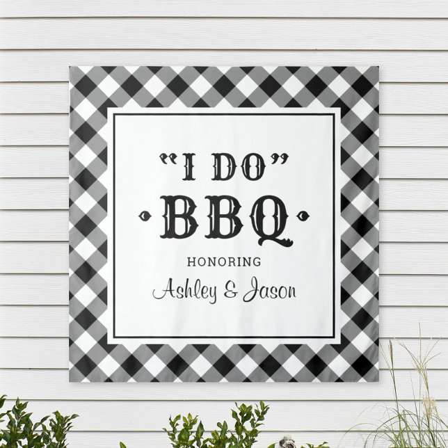 I Do BBQ Black Gingham Custom Wedding Monogram Tapestry (Creator Uploaded)