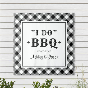I Do BBQ Black Gingham Wedding Backdrop Tapestry