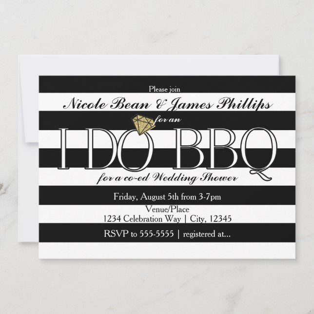 I DO BBQ Black & White Stripes Wedding Shower Invitation (Front)