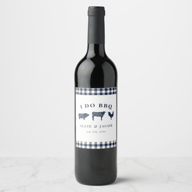 I Do BBQ Blue Plaid Wine Label (Front)