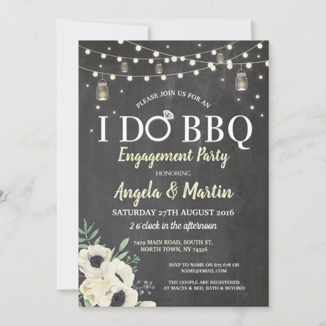 I DO BBQ Chalk Fireflies Jar Chalk Shower Invite (Front)