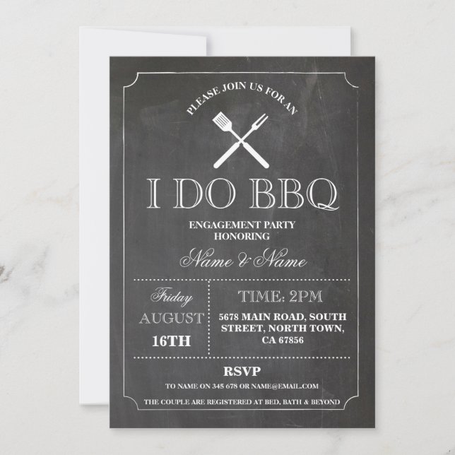 I DO BBQ Chalk Rustic Engagement Party Invitation (Front)