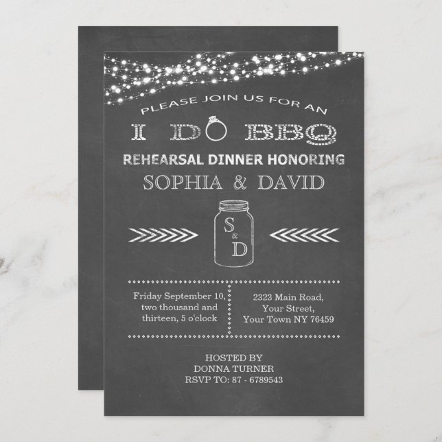 I DO BBQ Chalkboard Rehearsal Dinner Invitation (Front/Back)