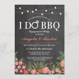 I DO BBQ Coral Chalk Couples Shower Invite
