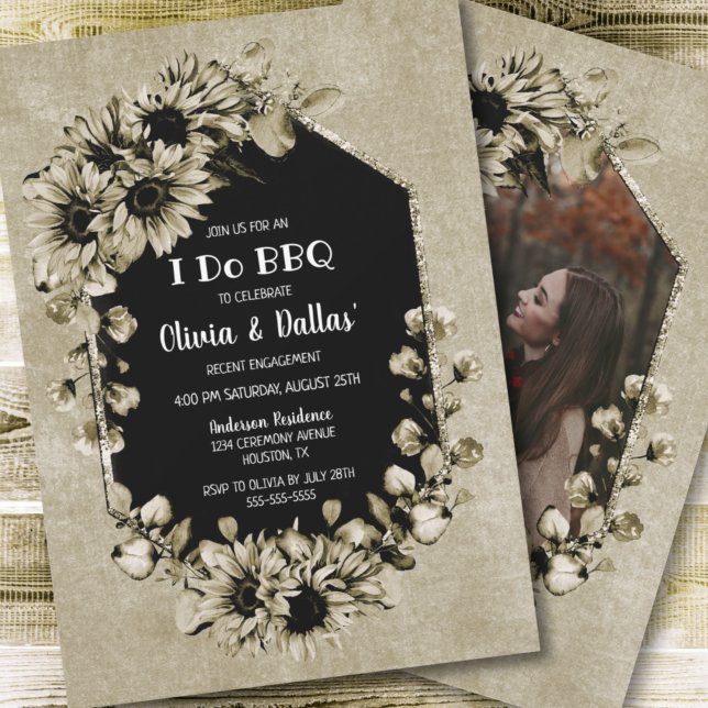 I Do BBQ Country Sunflower Photo Engagement Party Invitation (Creator Uploaded)