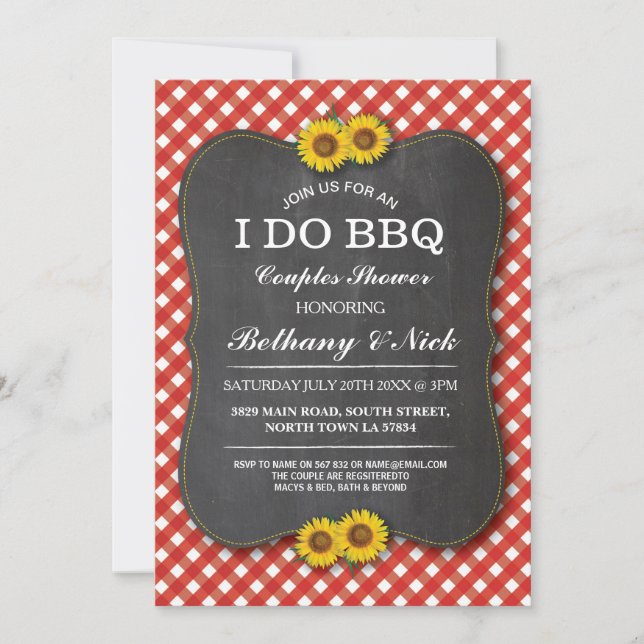 I DO BBQ Couple's Douches Invitation tournesol rou (Devant)