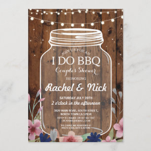 I DO BBQ Couples Shower Lights Wood Floral Invite