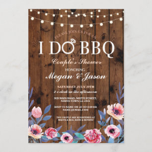 I DO BBQ Couples Shower Lights Wood Flower Invite