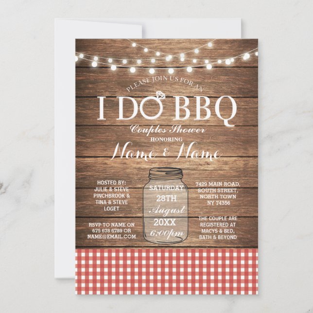 I DO BBQ Couple's Shower Red Check Invitation (Devant)