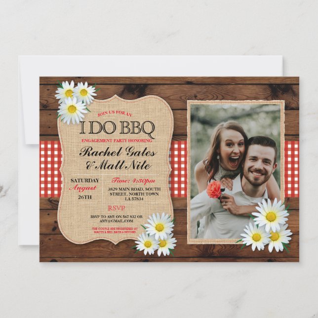 I DO BBQ Couples Shower Rustic Daisy Flower Photo Invitation (Front)