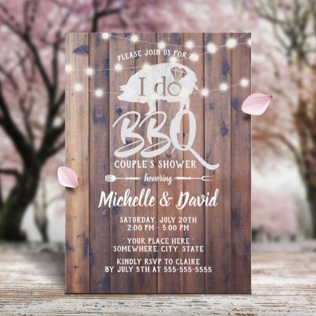 I DO BBQ Couples Shower Rustic String Lights Invitation (Creator Uploaded)