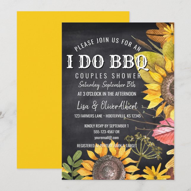 I Do BBQ Couples Shower Rustic Sunflowers Invitation (Front/Back)