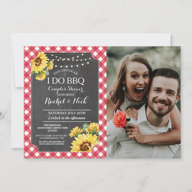 I DO BBQ Couples Shower Sunflower Red Photo  Invitation (Front)