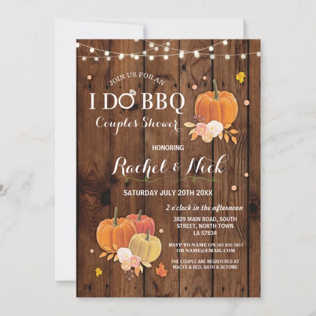 I DO BBQ Couples Shower Wood Pumpkin Invite (Front)