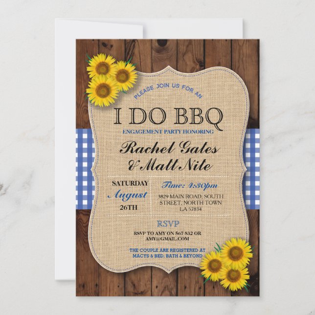 I DO BBQ Couples Showers Rustic Sunflower Invite (Front)
