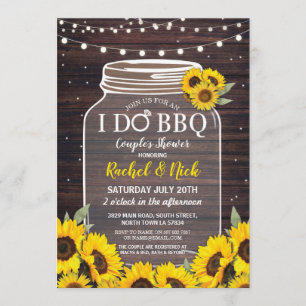 I DO BBQ Couples Sunflower Shower Jar Wood Invite