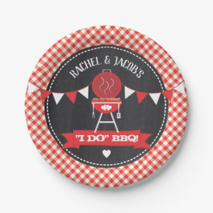 I DO BBQ Couples Wedding Engagement Red Chalkboard Paper Plate