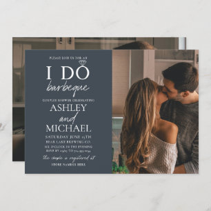 I Do BBQ Dusty Blue 2 Photo Simple Script Shower Invitation