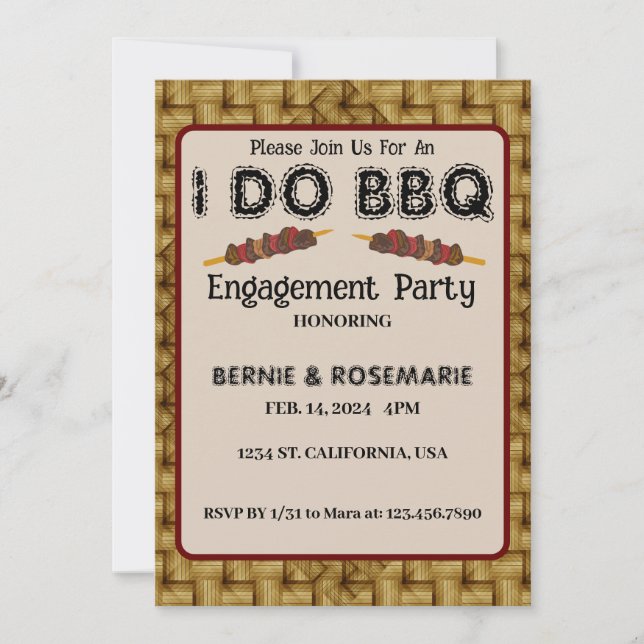 I DO BBQ Elegant Rustic Weaving Engagement Party  Invitation (Front)