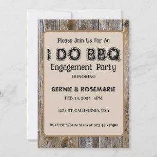 I DO BBQ Elegant Rustic Wood Engagement Party  Invitation