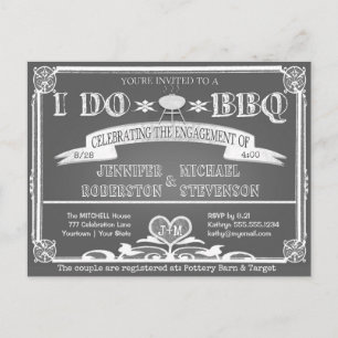 I Do   BBQ   Engagement Monogram Announcement Postcard
