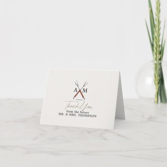 I Do BBQ Engagement Monogram Thank You Card (Front)