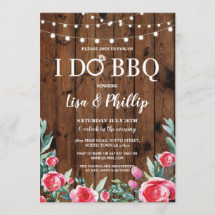 I Do BBQ Engagement Party Floral Wood Ring Invite