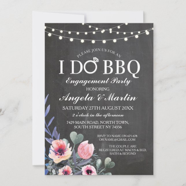 I DO BBQ Engagement Party Flowers Pink Invite (Front)