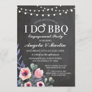I DO BBQ Engagement Party Flowers Pink Invite