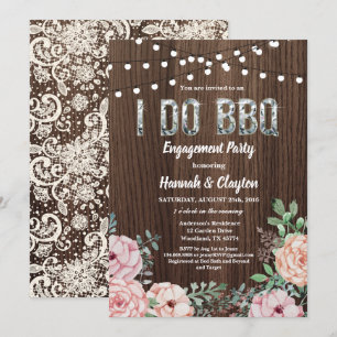 I do BBQ engagement party invitation. Rustic wood Invitation