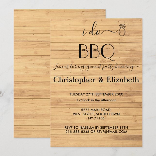 I DO BBQ Engagement party Rustic wood Ring Custom Invitation (Front/Back)