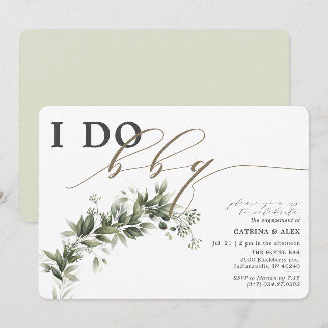 I Do BBQ Faded Greenery Engagement Party Invitation (Front/Back)