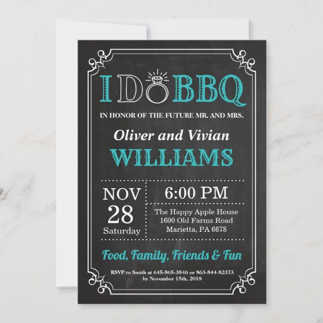 I DO BBQ Invitation Chalkboard Engagement des Mari (Devant)