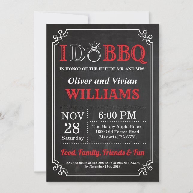 I DO BBQ Invitation Chalkboard Engagement Mariage (Devant)
