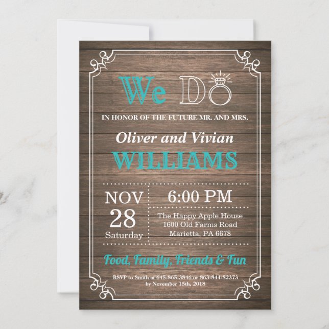I DO BBQ Invitation Rustic Teal Wedding Engagment (Front)