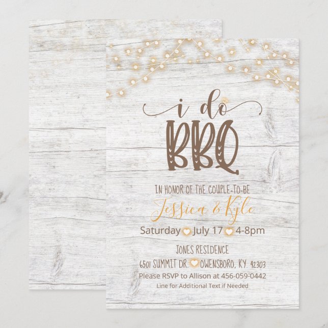 I Do BBQ Invitation - Rustic White (Front/Back)